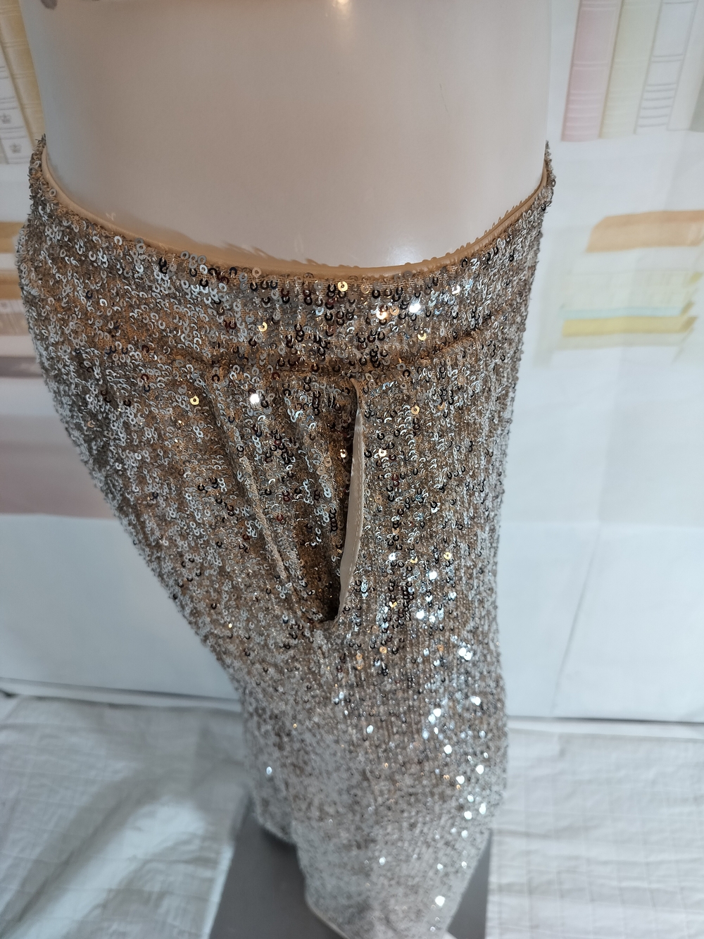Silver Sequin Straight-Leg Pants - Picture 3 of 6